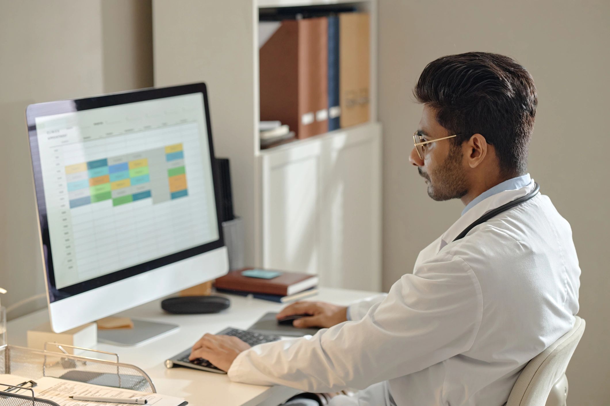 Doctor using computer in a modern clinic